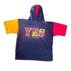 Vintage YES Clothing Co. Mens 2XL Color Block Hooded T-Shirt Big Logo USA Made